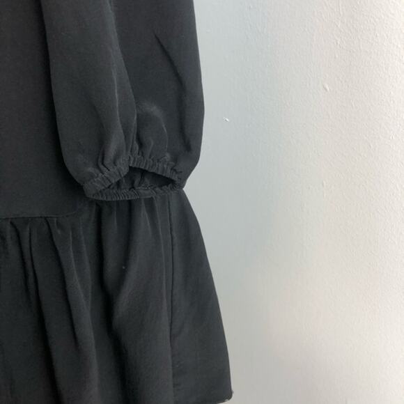 Jill Stuart Black Silk Asymmetrical Drop Waist Long Sleeve Peasant Dress Sz 0 - Picture 5 of 10